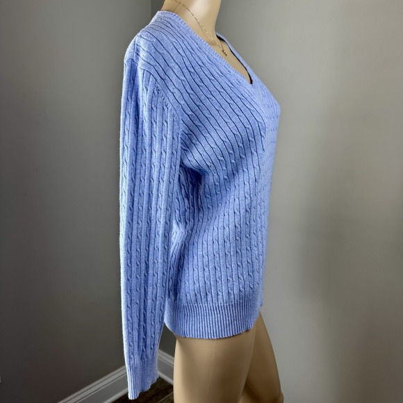 KIM ROGERS Sz M  Blue‎ 100% Cotton Pullover V-Neck Sweater Top Cable-Knit - Picture 6 of 16